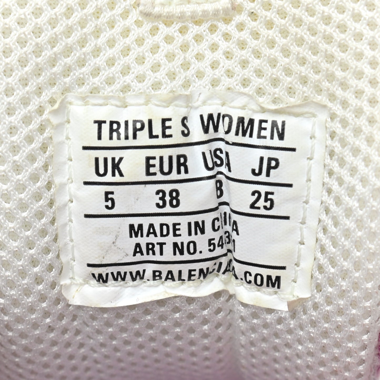 Fabric Mesh Clear Sole Womens Triple S Sneakers 38 White Pink