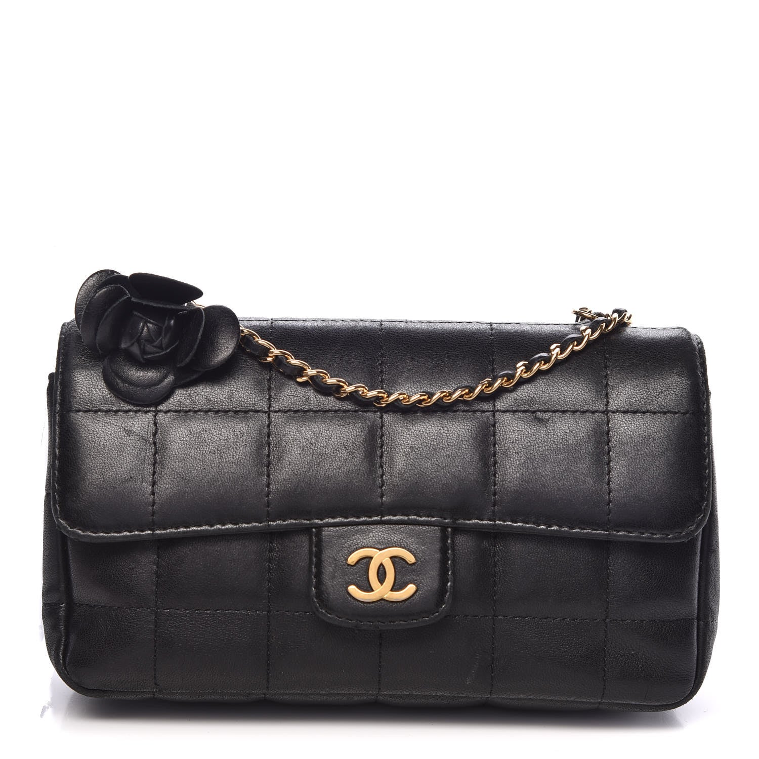 Chanel Lambskin Quilted Mini Chocolate Bar Camellia Flap Black 1 of 12