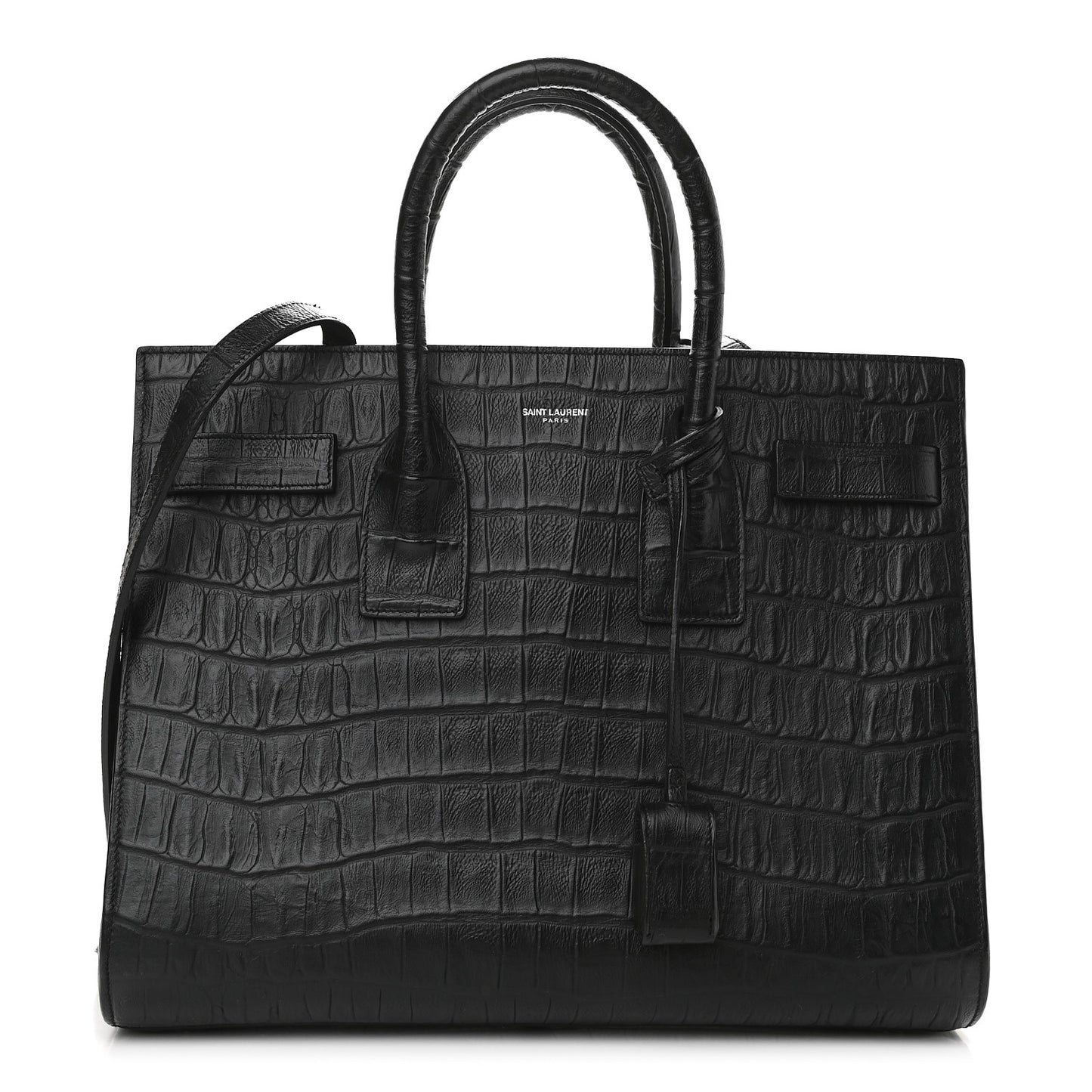 Calfskin Crocodile Embossed Small Sac de Jour Black