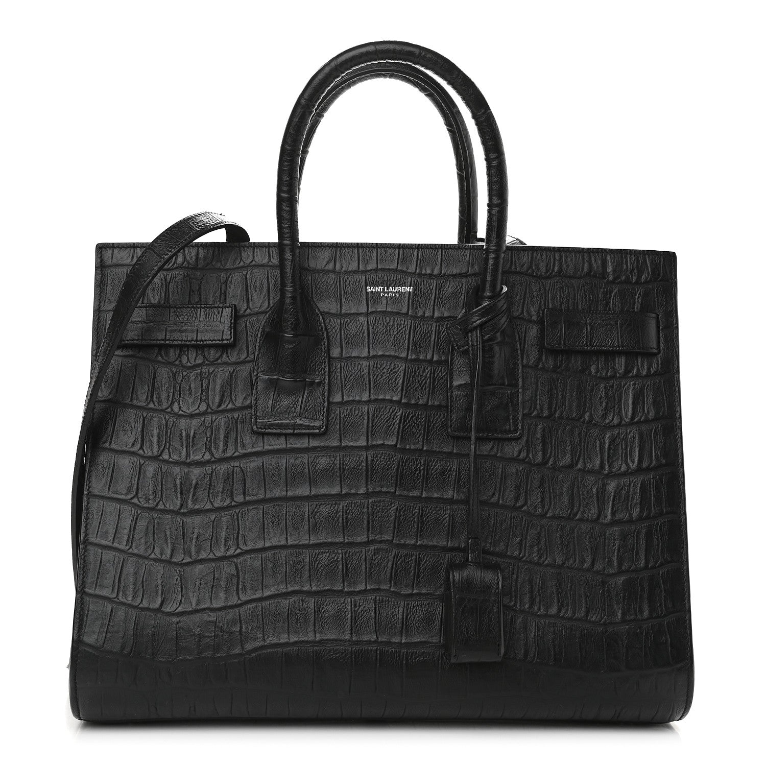 Saint Laurent Calfskin Crocodile Embossed Small Sac de Jour Black 1 of 7