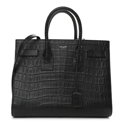 Saint Laurent Calfskin Crocodile Embossed Small Sac de Jour Black 1 of 7