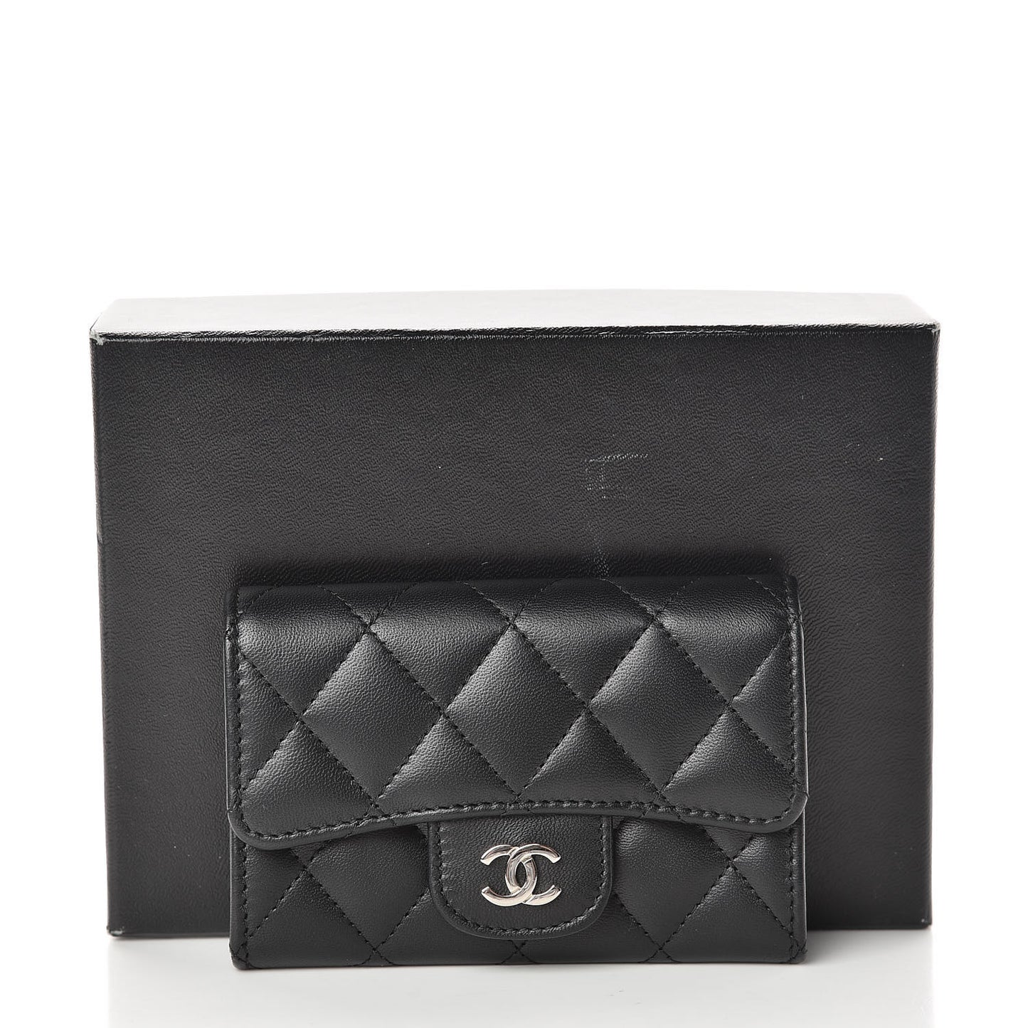 Lambskin Quilted Flap Card Holder Black