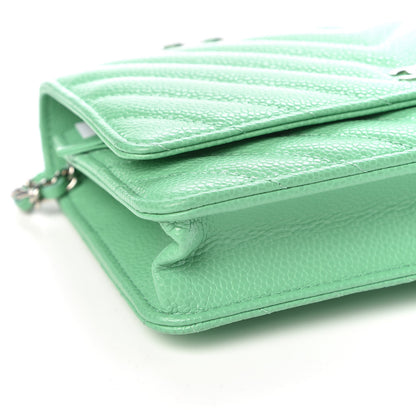 Chanel Caviar Chevron Quilted Wallet On Chain WOC Green 9 of 11