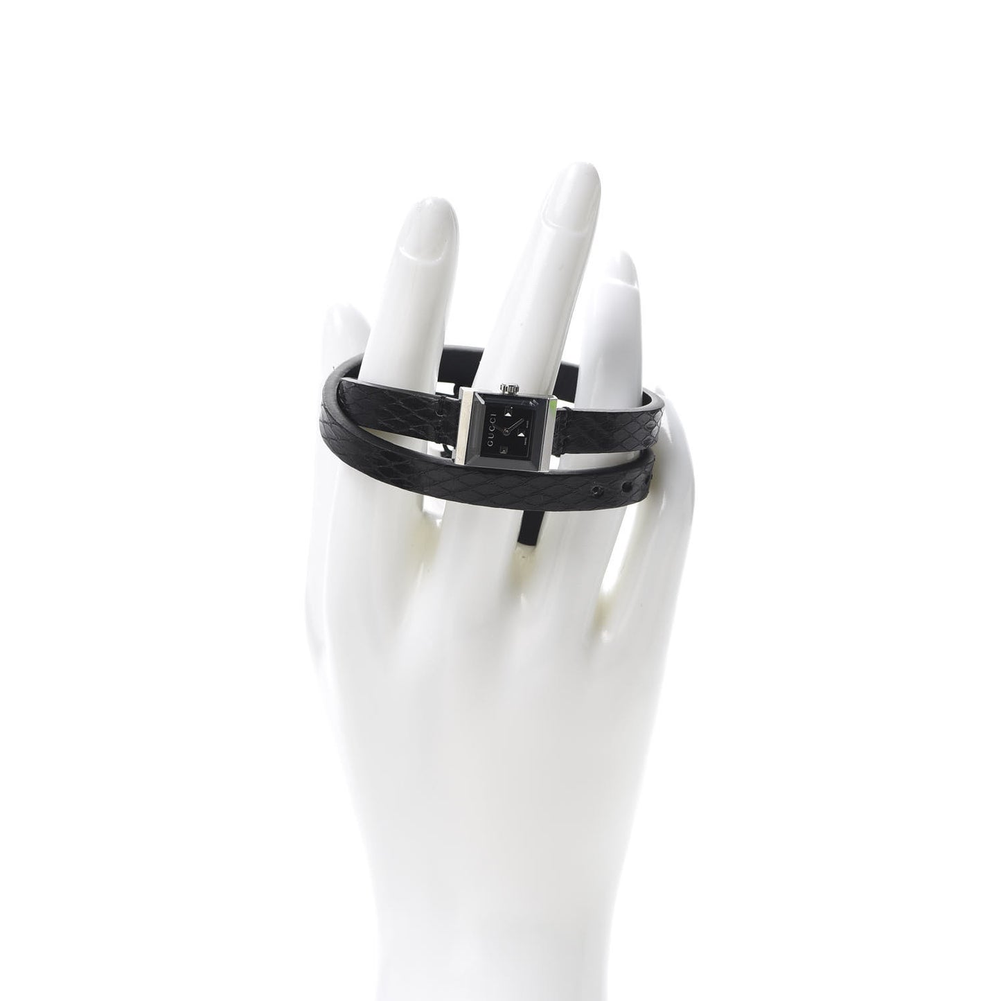 Stainless Steel Lizard 14mm G-Frame Square Double Wrap Quartz Watch Black