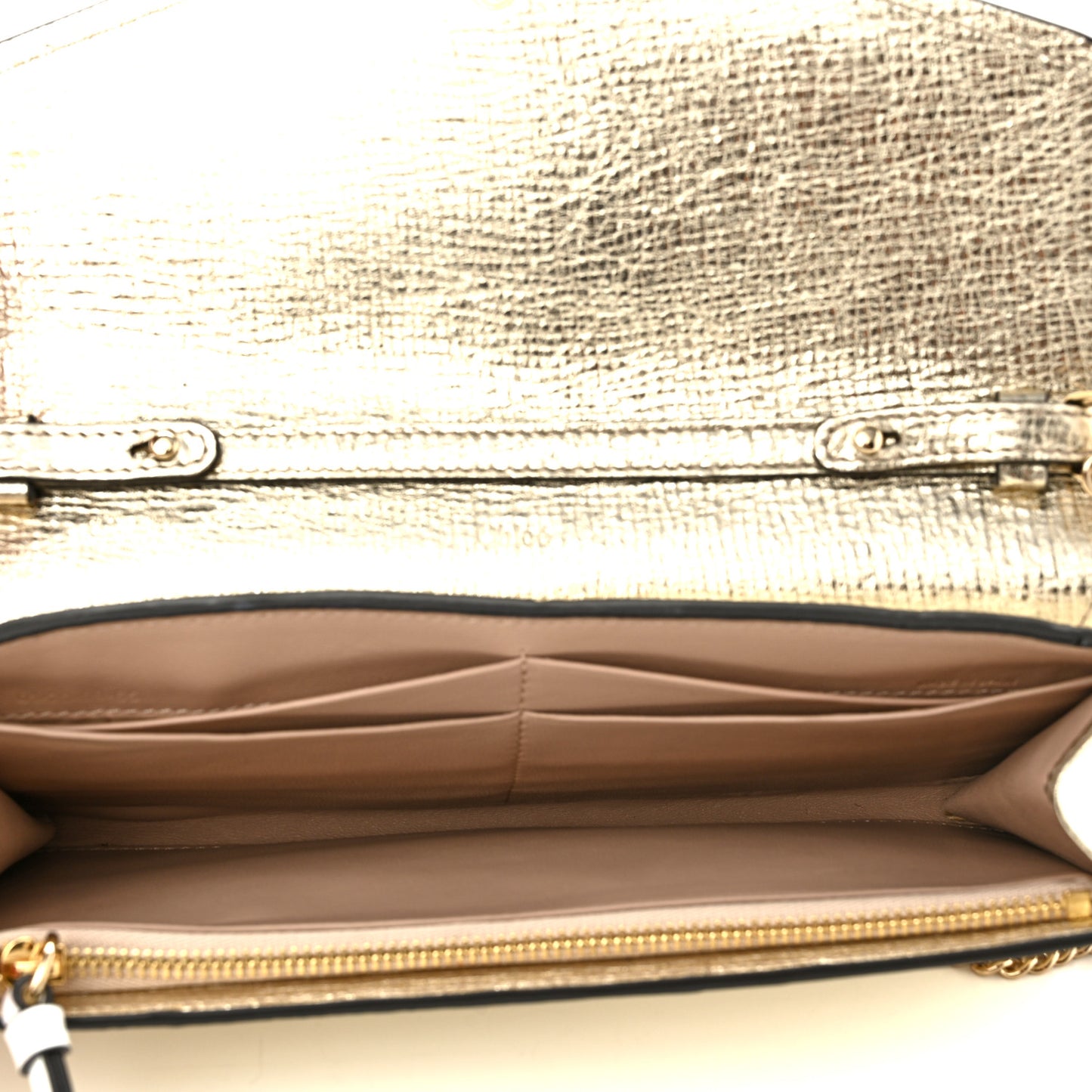 Metallic Textured Calfskin Aby Wallet on Chain Gold