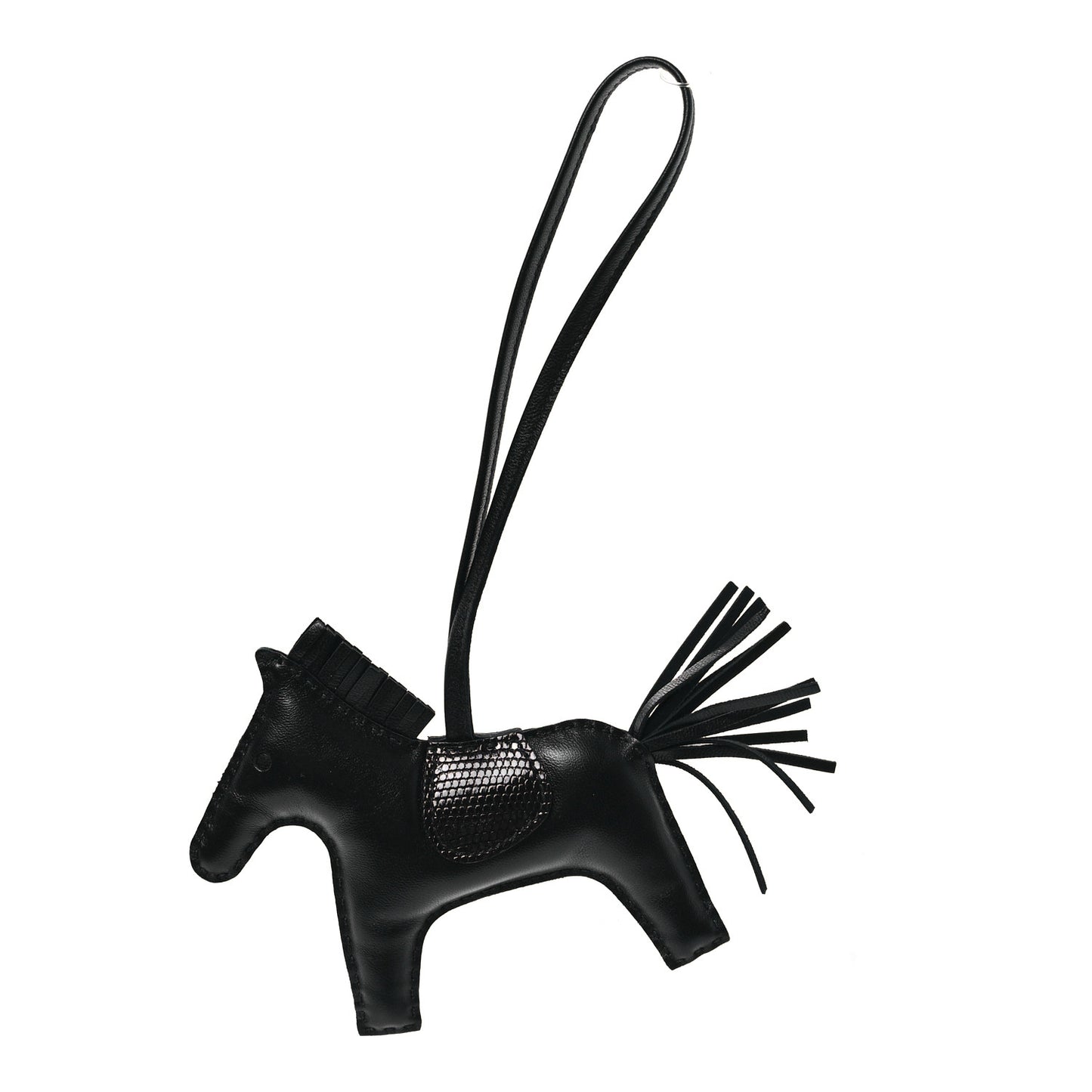 Milo Lambskin Lizard Touch Grigri Rodeo Horse Bag Charm MM So Black