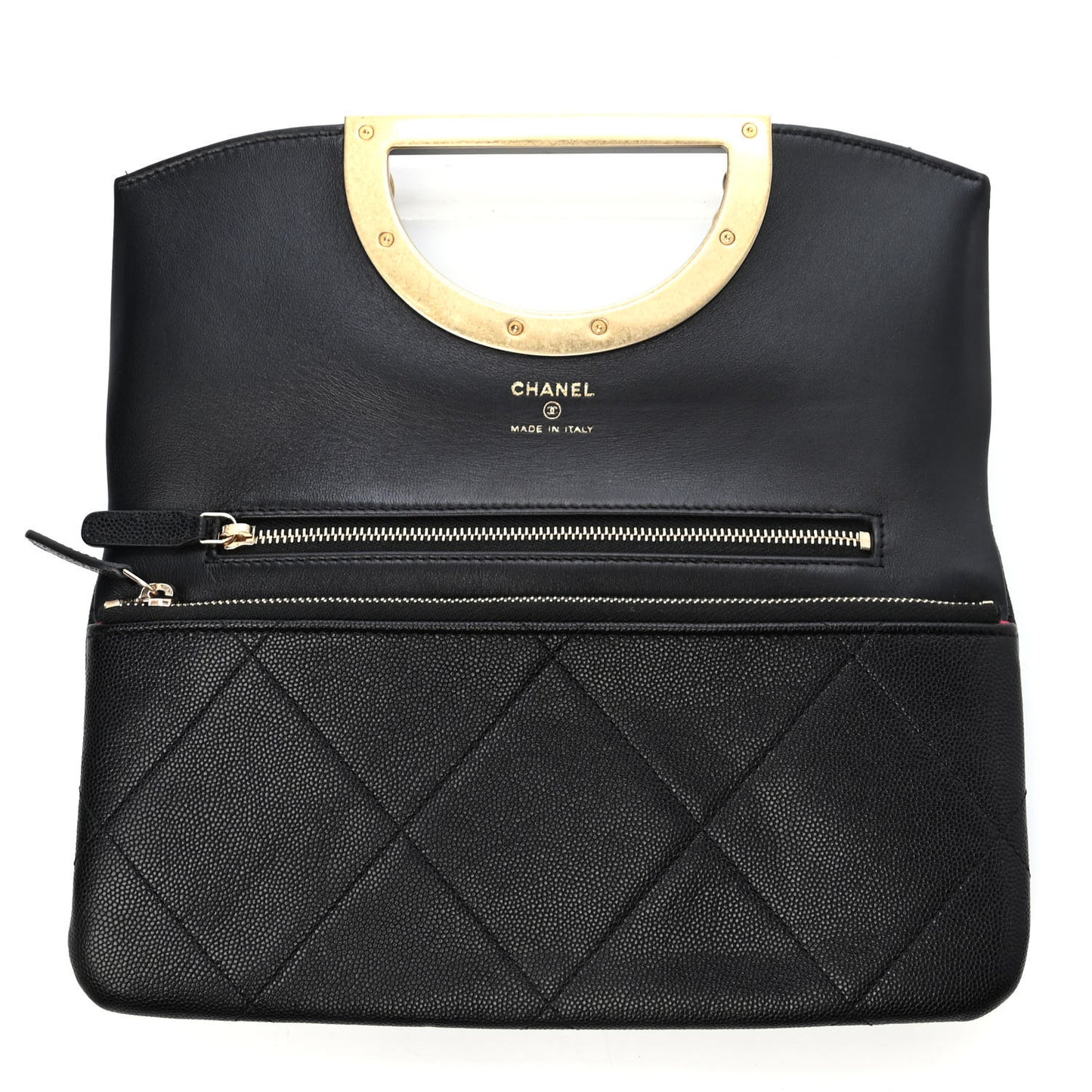 Grained Calfskin Small Chain Handle Clutch Black