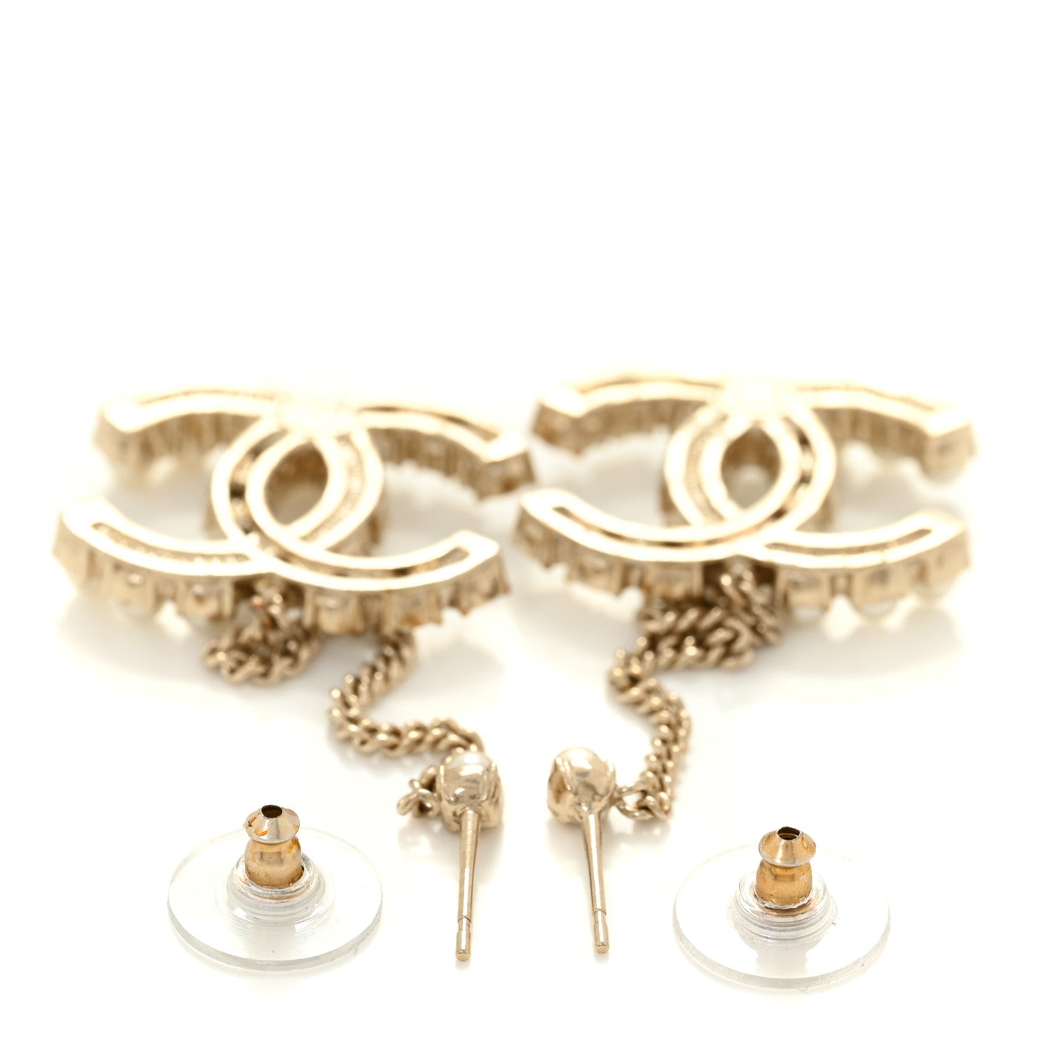Chanel Crystal Pearl Dazzling Domino Drop Earrings Matte Gold 3 of 4