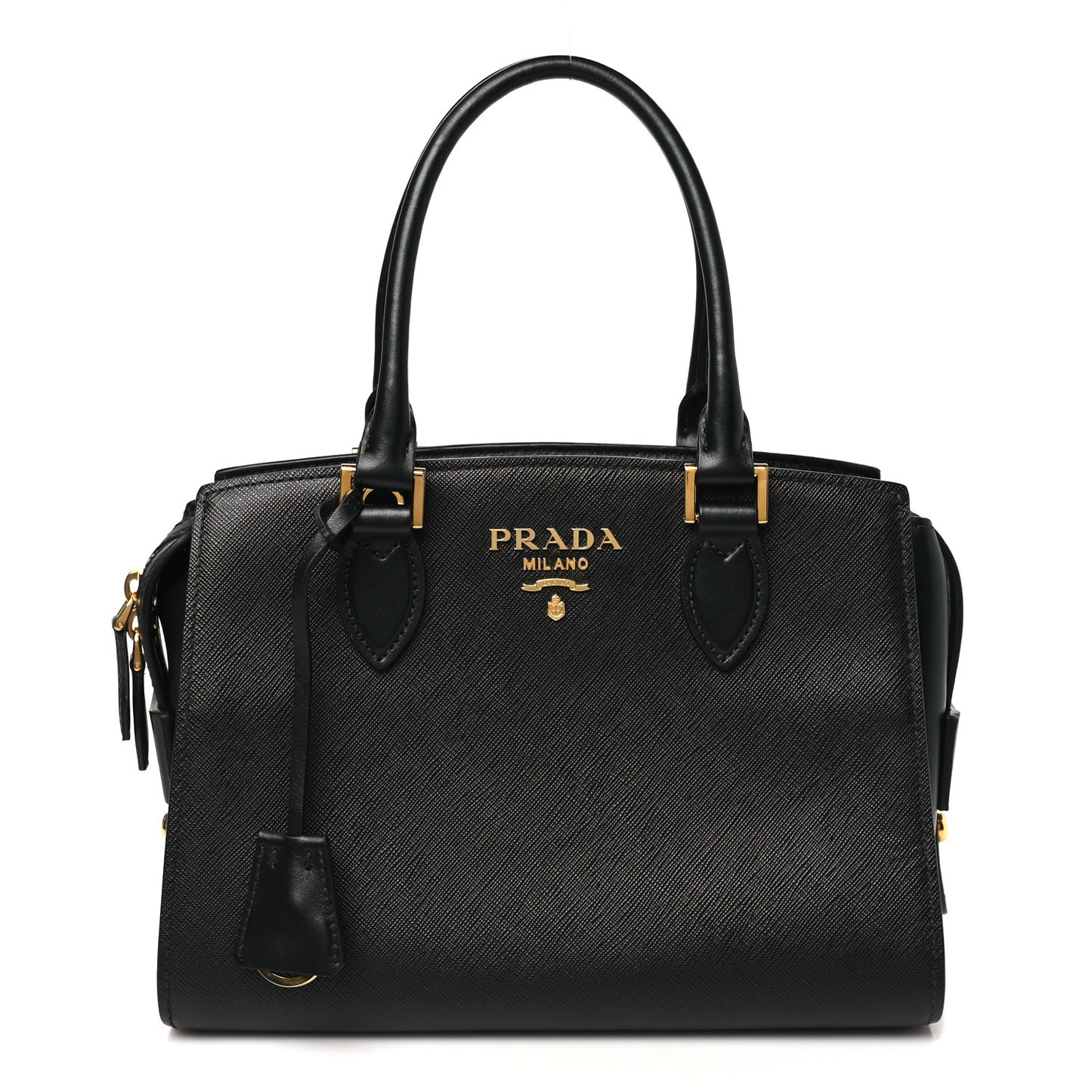 Saffiano Soft Calfskin Double Handle Satchel Black