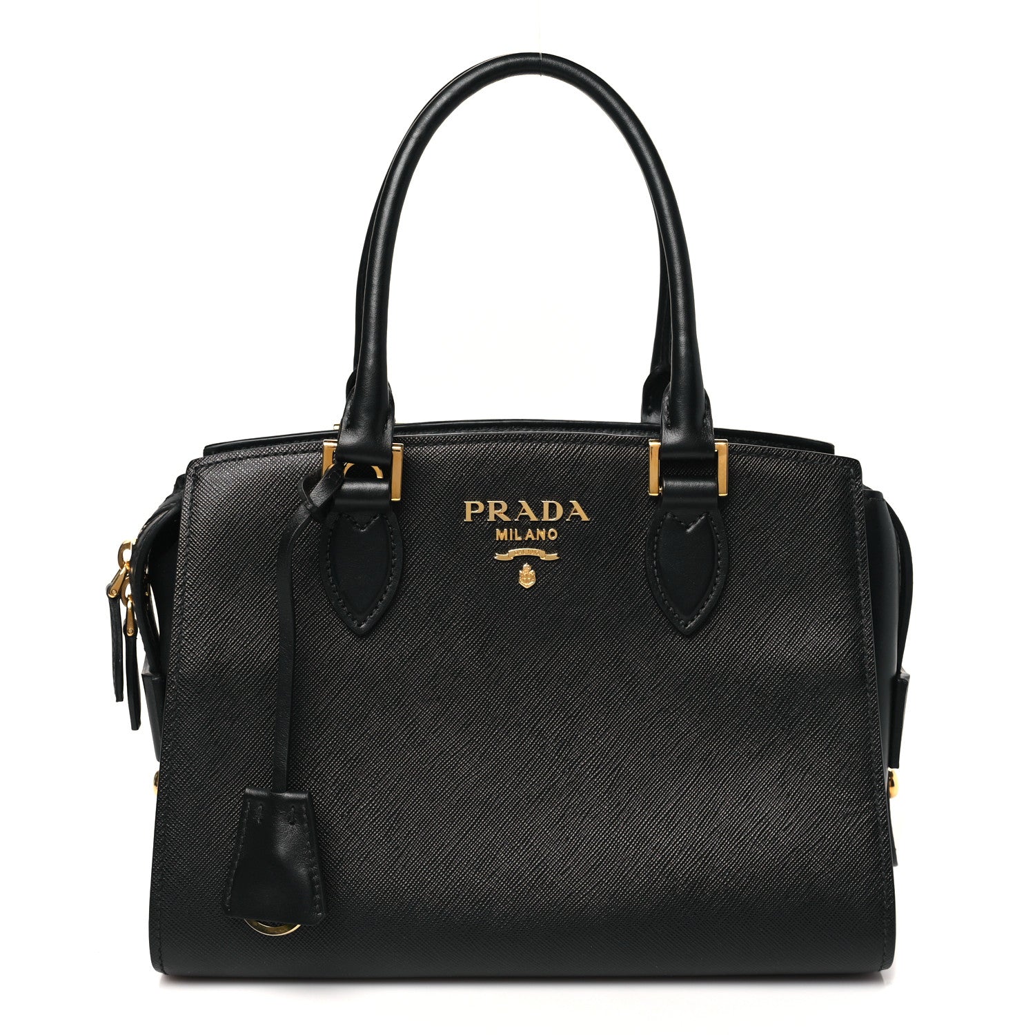 Prada Saffiano Soft Calfskin Double Handle Satchel Black 1 of 10