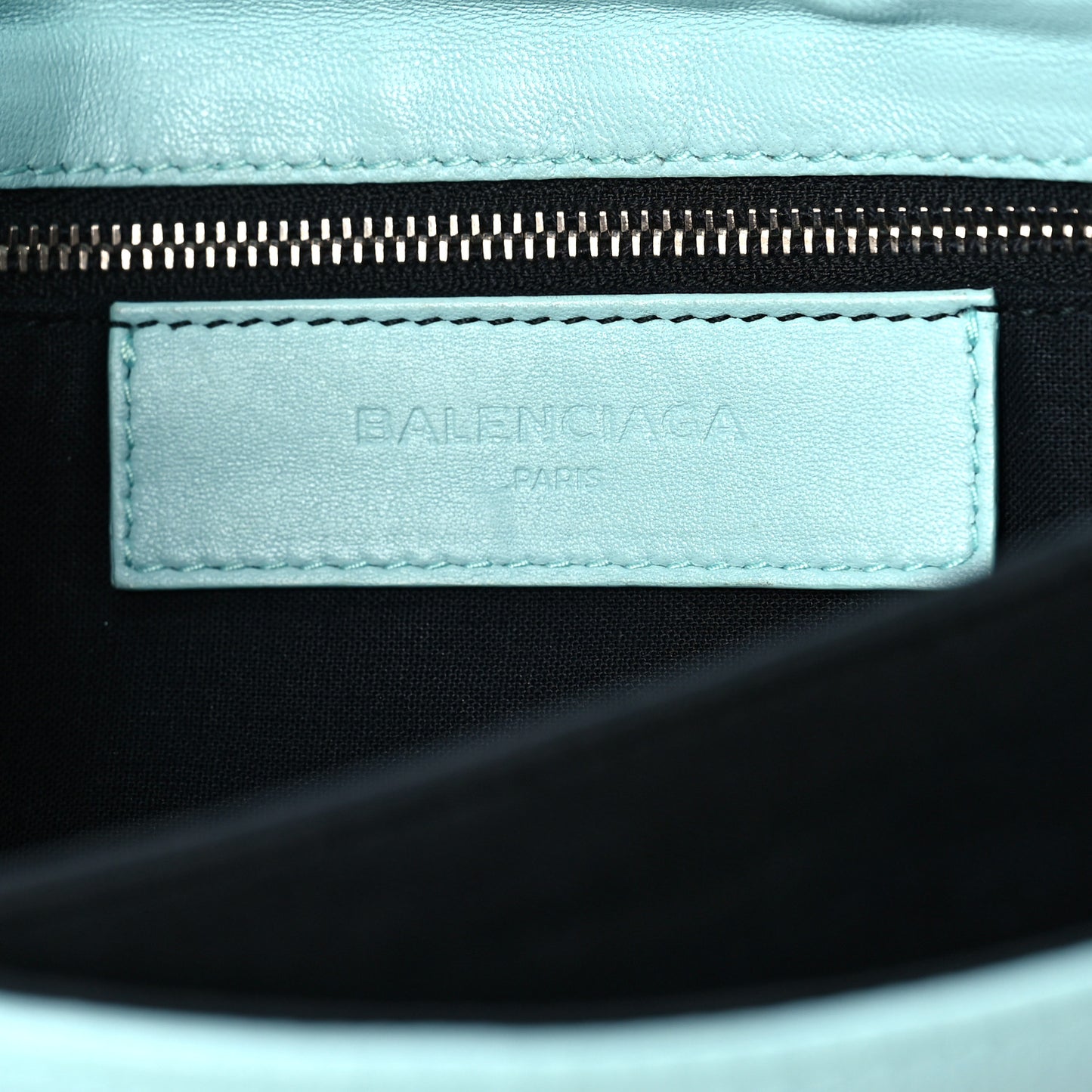 Chevre Silver Metallic Edge Hardware Envelope Clutch Bleu Maldives