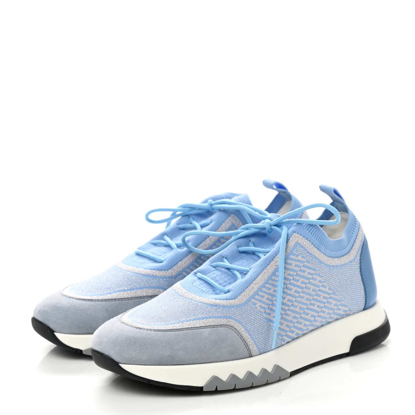 Goatskin Bi-Color Womens Addict Sneakers 38 Argent Bleu Faience