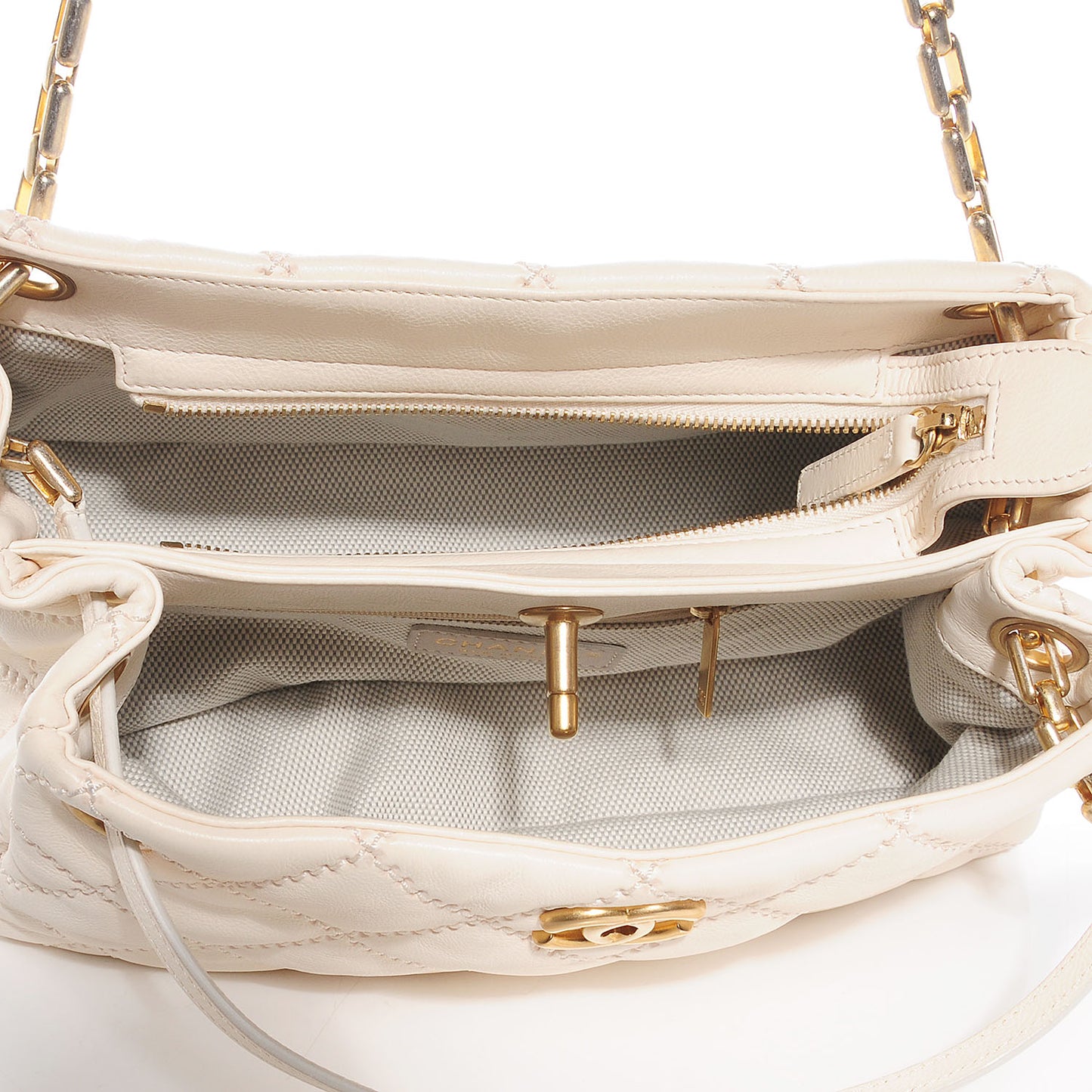 Calfskin Quilted Retro Chain Tote Ivory