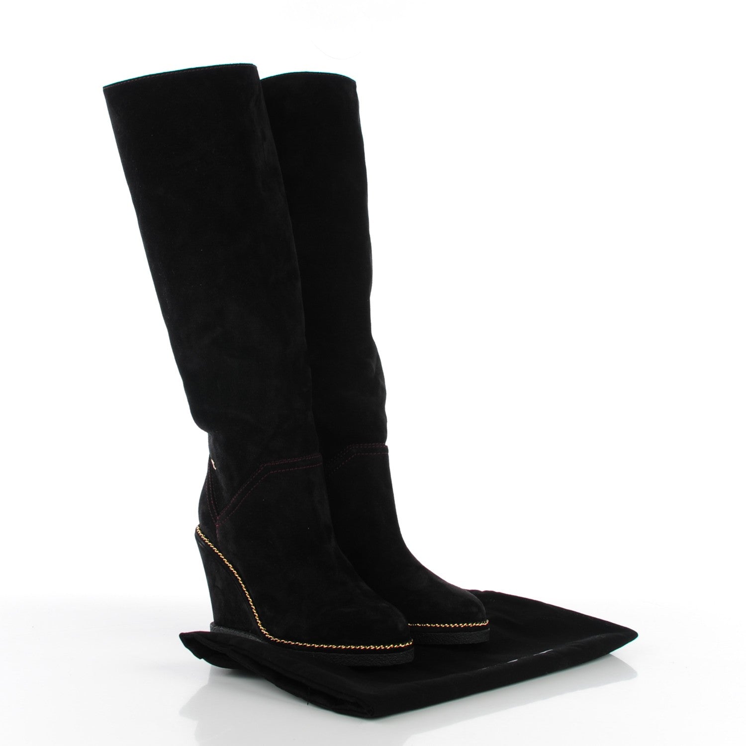 Chanel Suede Calfskin Chain Around High Boots 37 Black 5 of 7