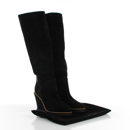 Chanel Suede Calfskin Chain Around High Boots 37 Black 5 of 7