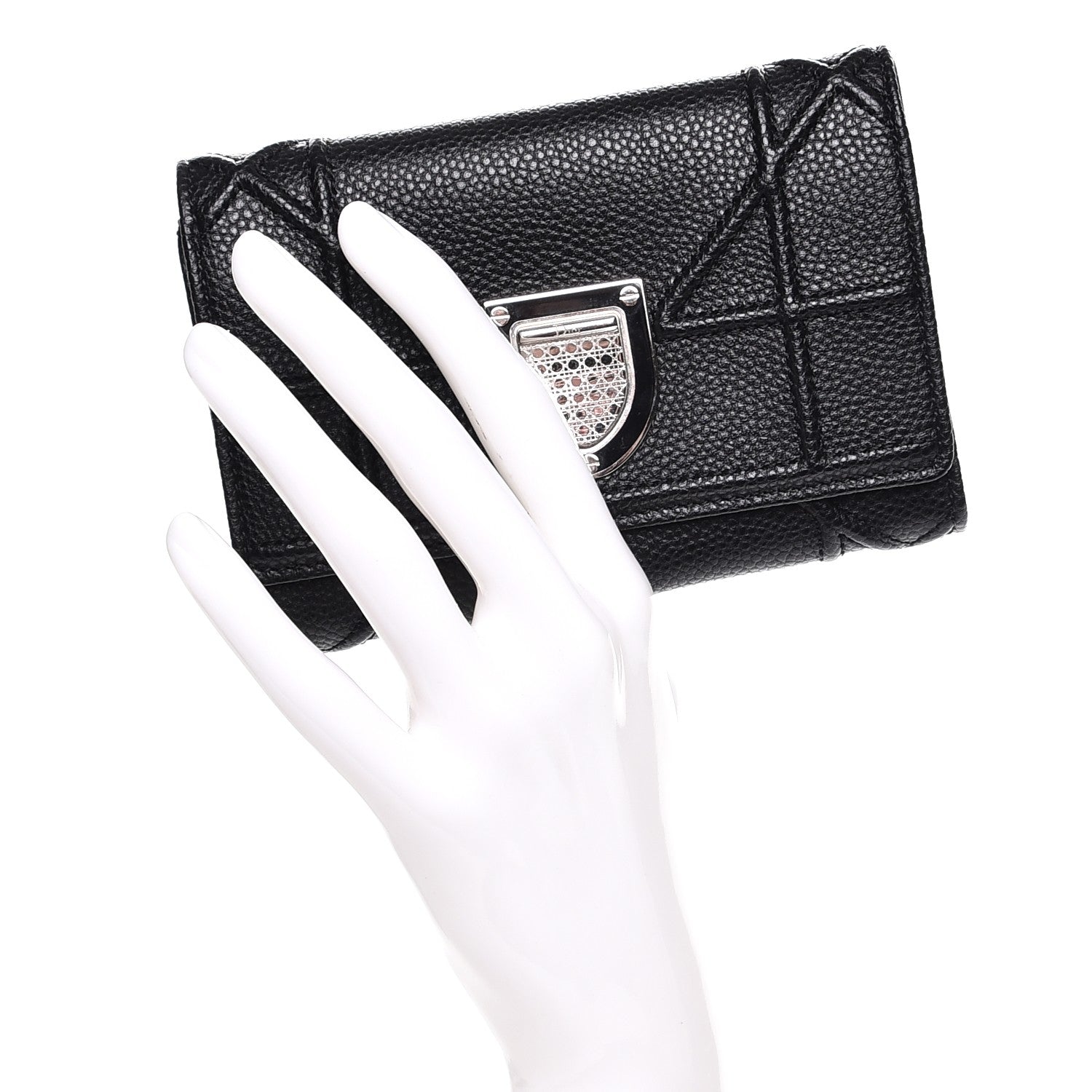 Christian Dior Grained Calfskin Cannage Diorama Elancee Wallet Black 2 of 8