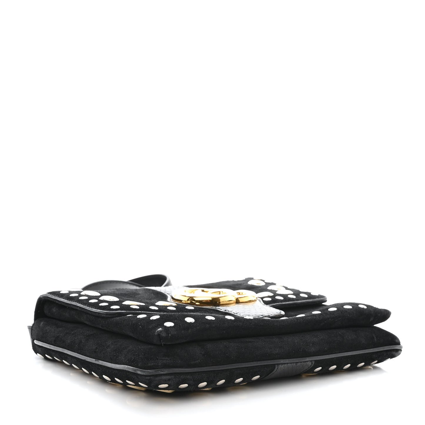 Suede Snakeskin Studded Medium Arli Flap Shoulder Bag Black