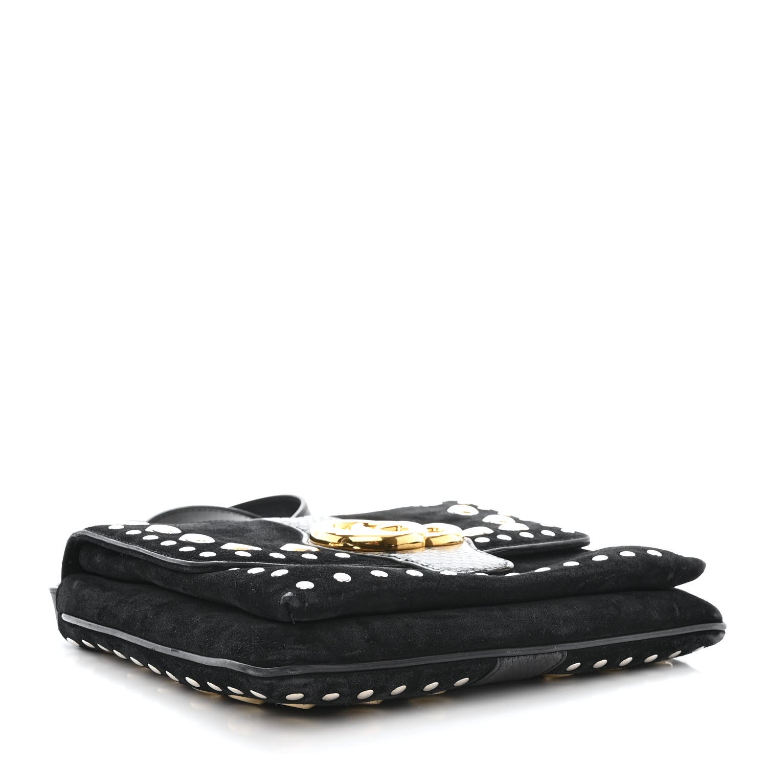 Gucci Suede Snakeskin Studded Medium Arli Flap Shoulder Bag Black 4 of 11