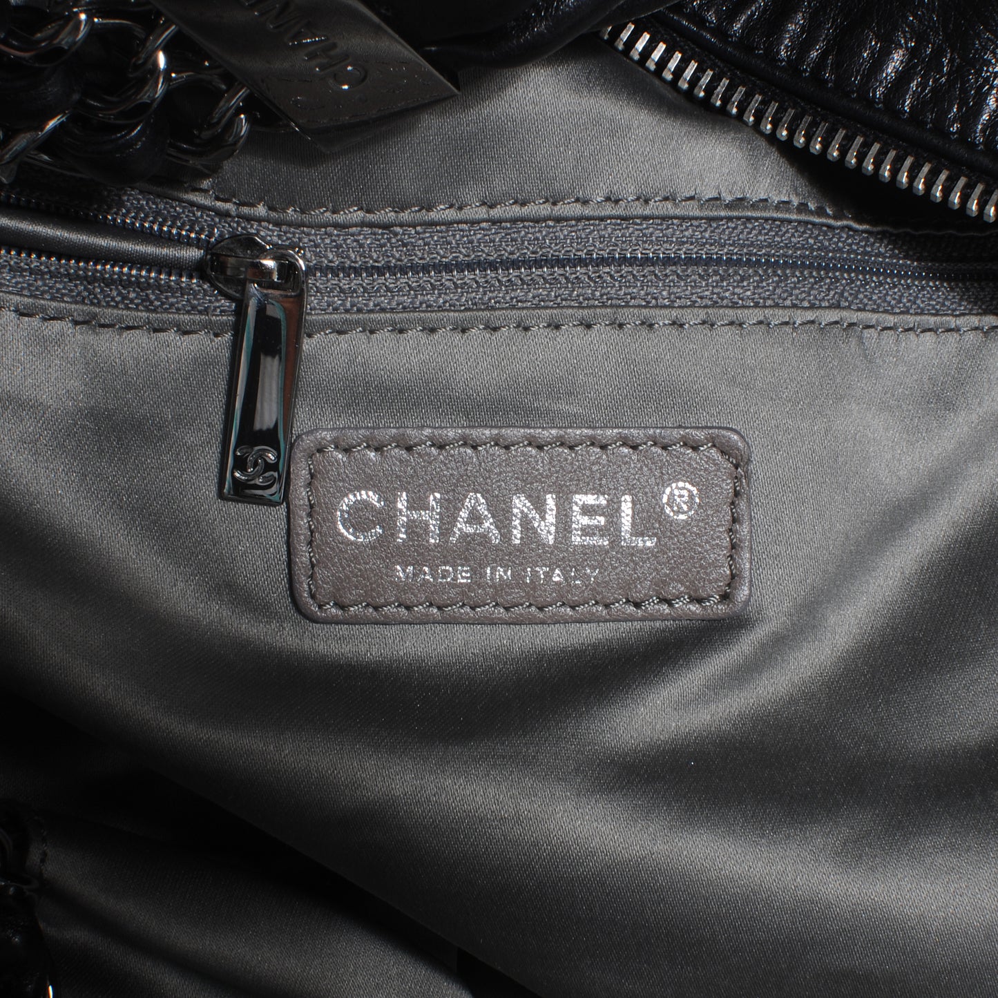 Lambskin Large Rock and Chain Hobo Black