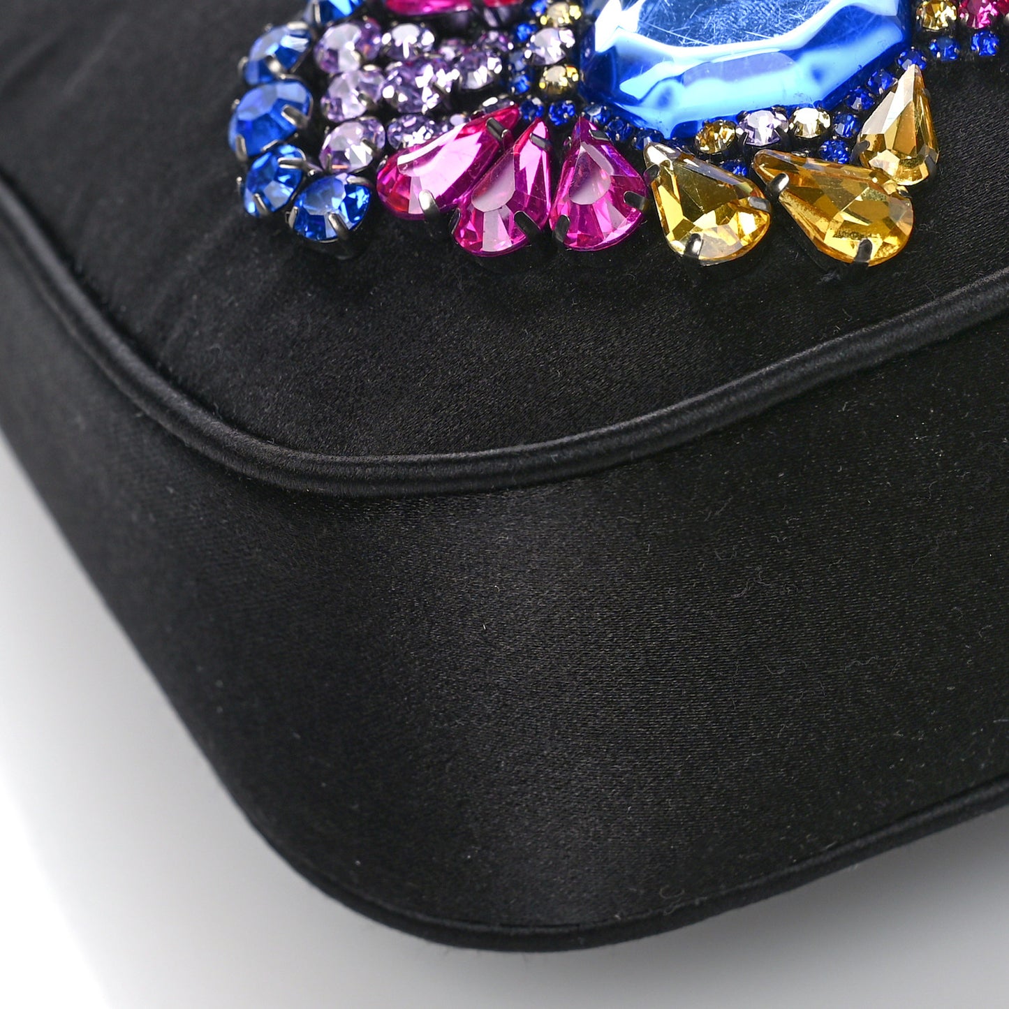 Satin Crystal Embellished La Medusa Mini Hobo Bag Black Multicolor