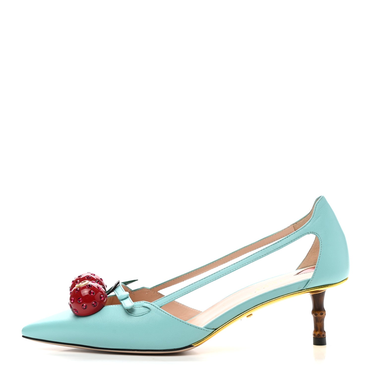 Gucci Malaga Kid Unia Cherry Pumps 37 New Acquamarine Emerald Cocoa 1 of 12