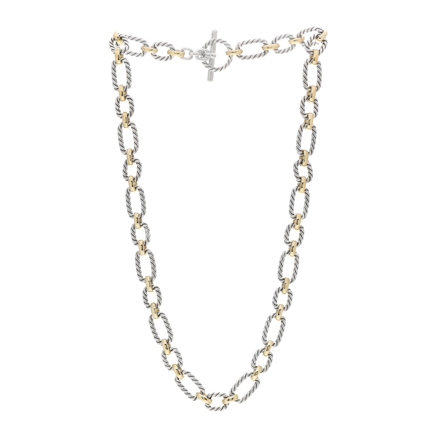 David Yurman Sterling Silver 18K Yellow Gold Blue Sapphire 9.5mm Cushion Link Necklace 3 of 4