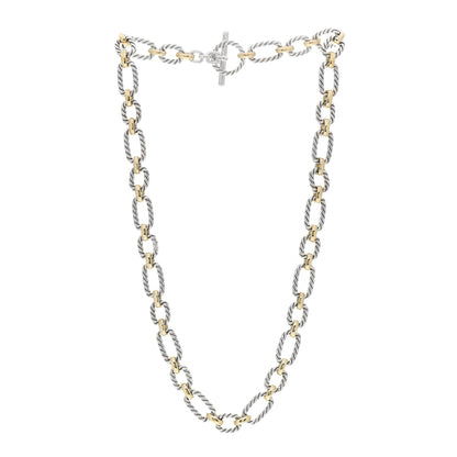 David Yurman Sterling Silver 18K Yellow Gold Blue Sapphire 9.5mm Cushion Link Necklace 3 of 4