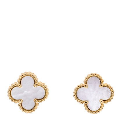 Van Cleef & Arpels 18K Yellow Gold Mother of Pearl Sweet Alhambra Earrings 1 of 7