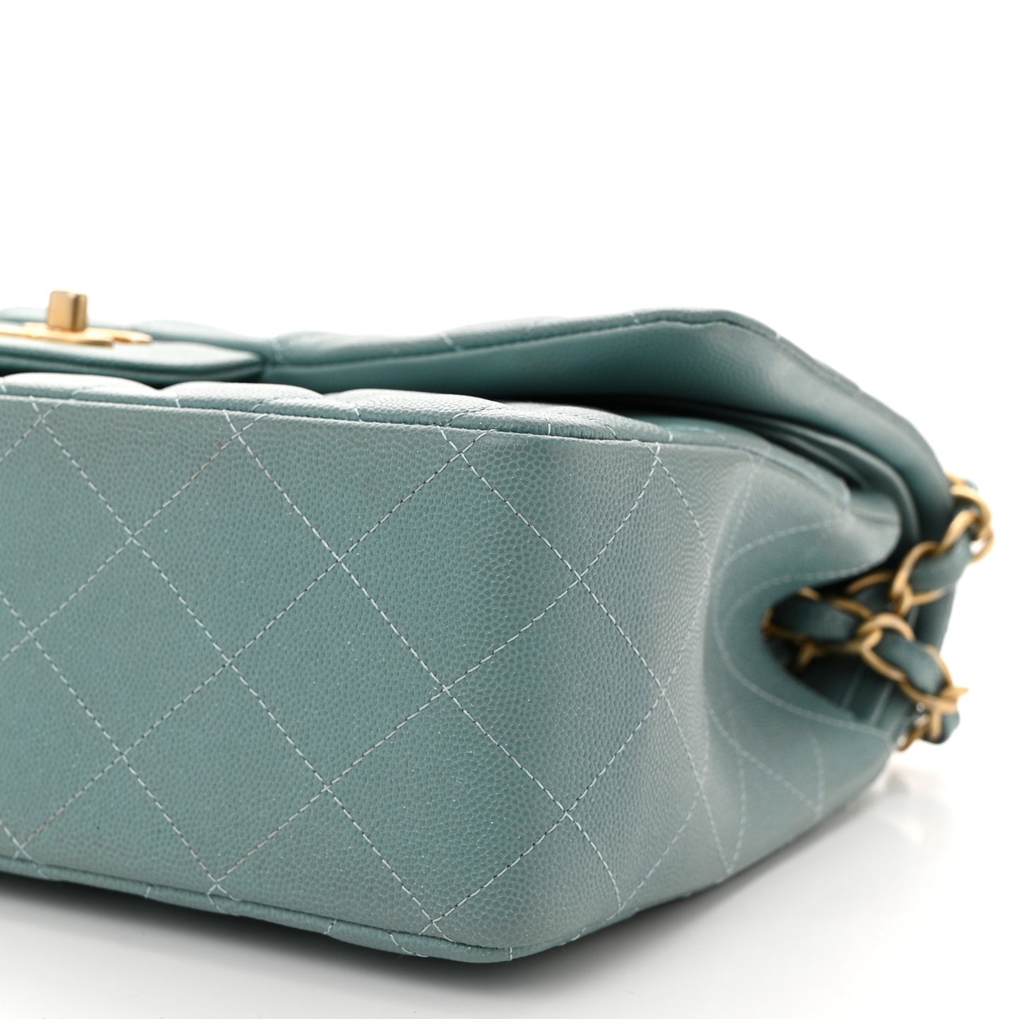 Iridescent Caviar Quilted Jumbo Double Flap Light Blue