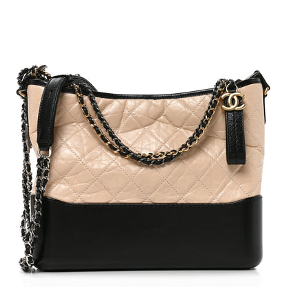 Chanel Aged Calfskin Quilted Medium Gabrielle Hobo Beige Black 1 of 10