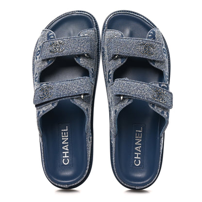 Chanel Denim CC Velcro Dad Chain CC Slide Sandals 39 Blue 2 of 10