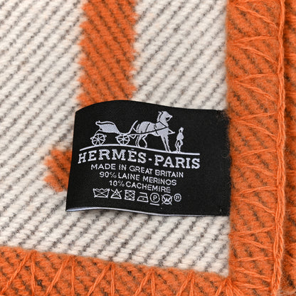 Hermes Wool Cashmere Signature Classic Avalon Blanket Ecru Potiron 3 of 3