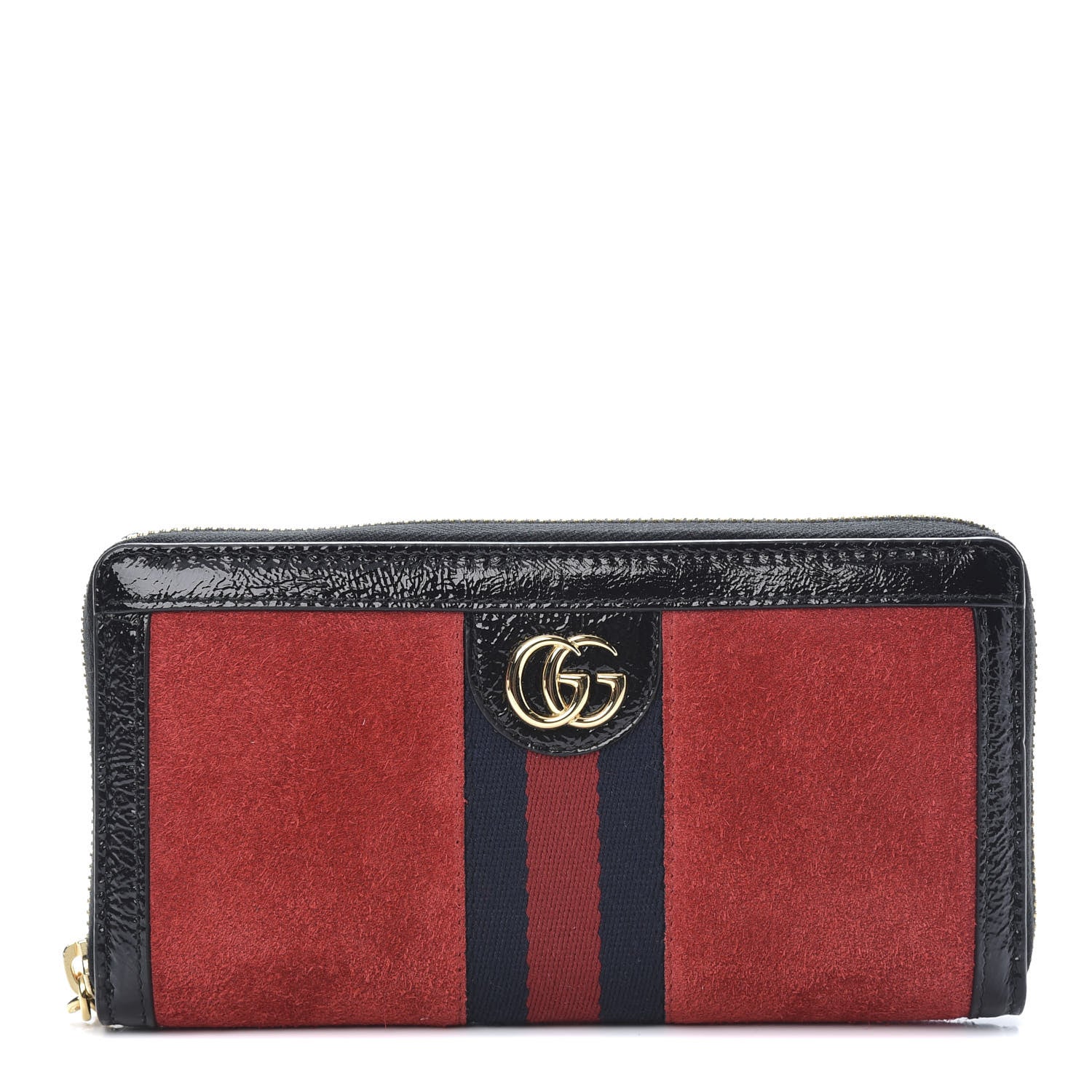 Gucci Suede Patent Web Ophidia Zip Around Wallet Hibiscus Red Black 1 of 9