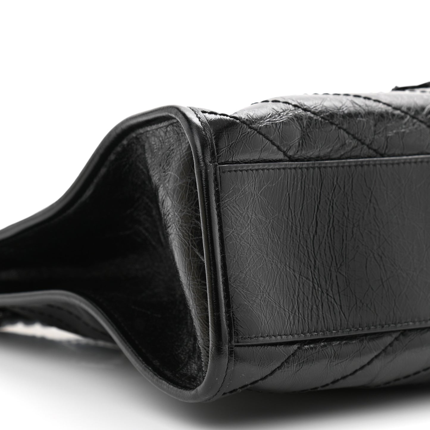 Crinkled Calfskin Matelasse Monogram Medium Niki Shopper Tote Black