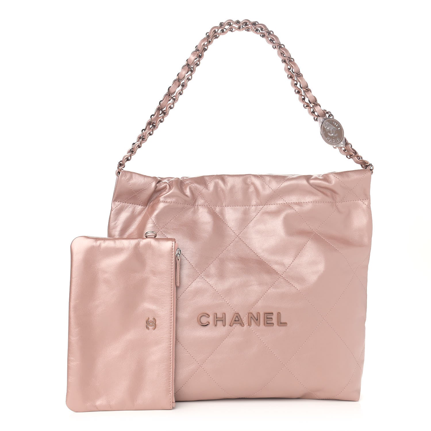 Chanel Metallic Calfskin Quilted Small Chanel 22 Pink 1 of 12