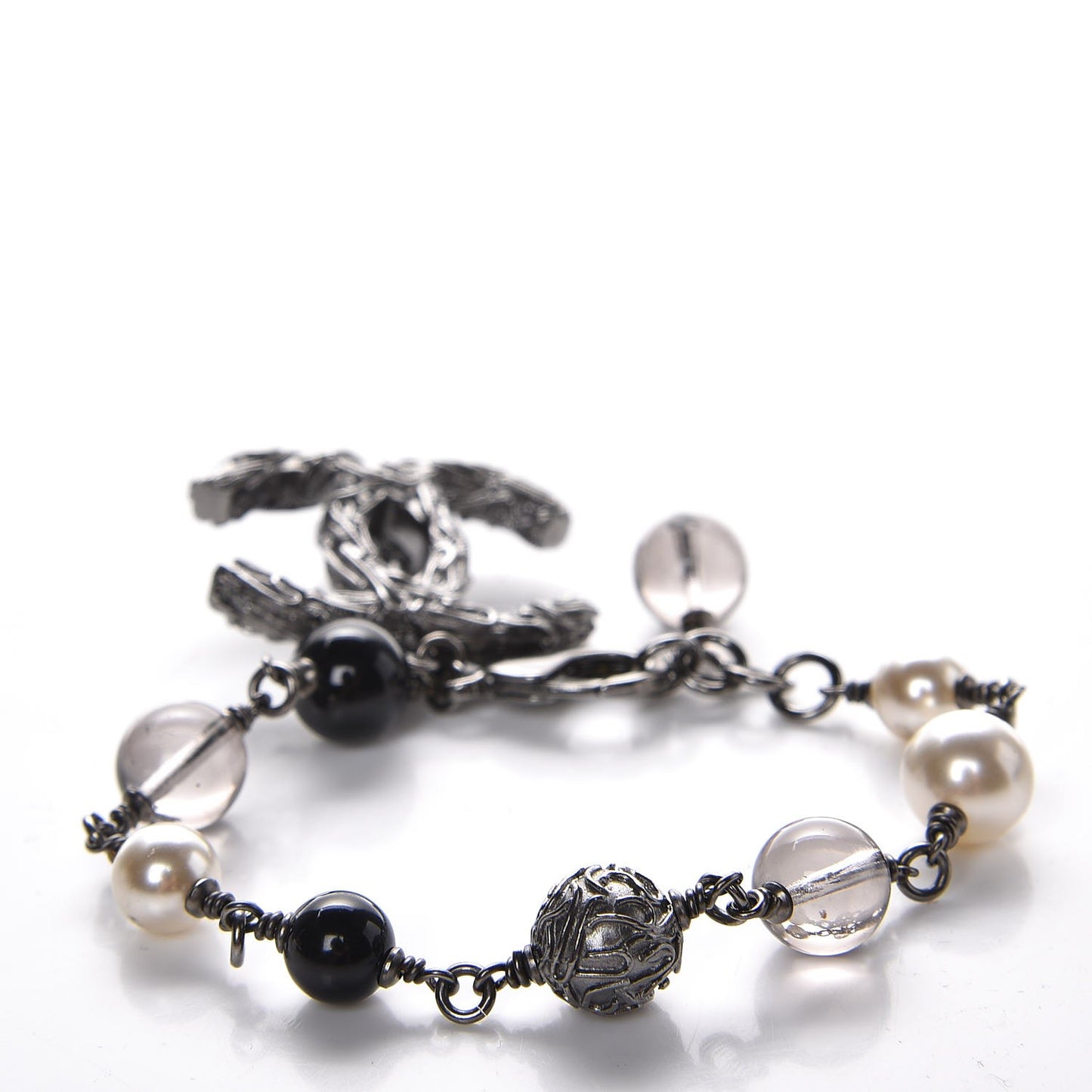 Pearl Beaded CC Bracelet Black Silver