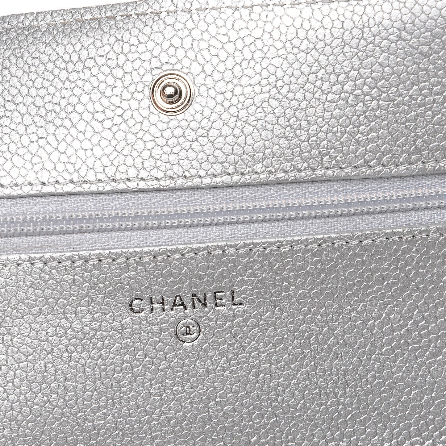 Metallic Caviar Quilted Wallet on Chain WOC Silver