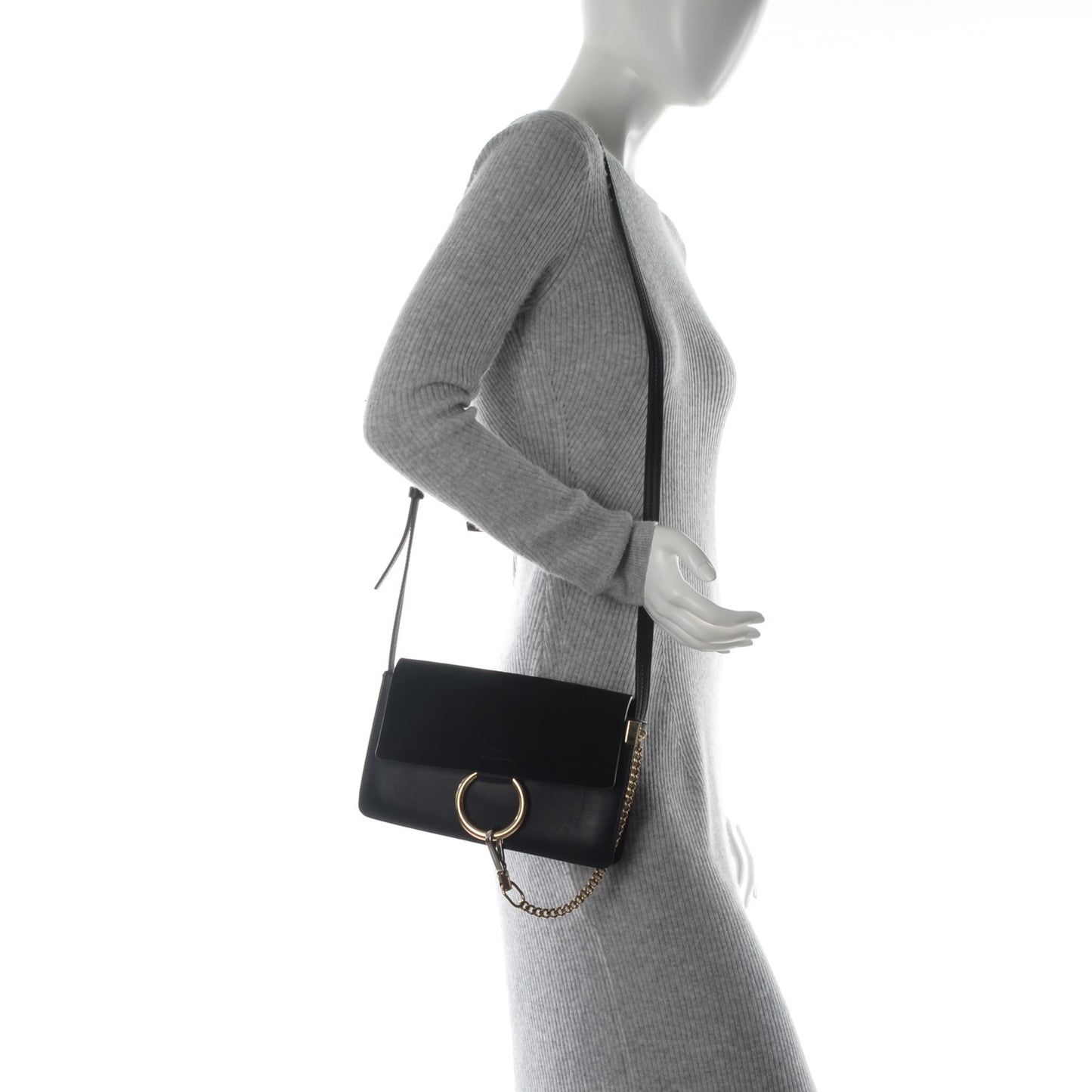 Suede Calfskin Small Faye Shoulder Bag Black