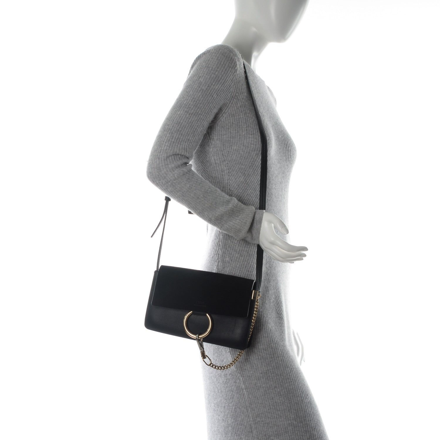 Chloe Suede Calfskin Small Faye Shoulder Bag Black 2 of 8