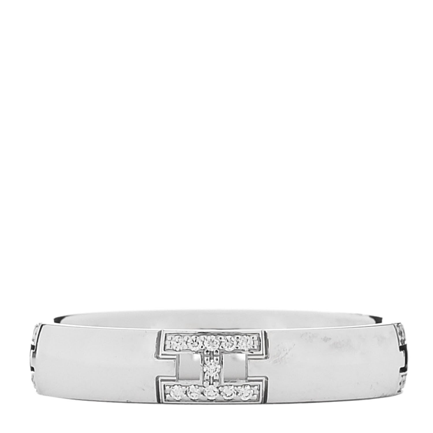 Hermes 18K White Gold Diamond Ever Herakles Wedding Band Ring 51 5.75 1 of 6