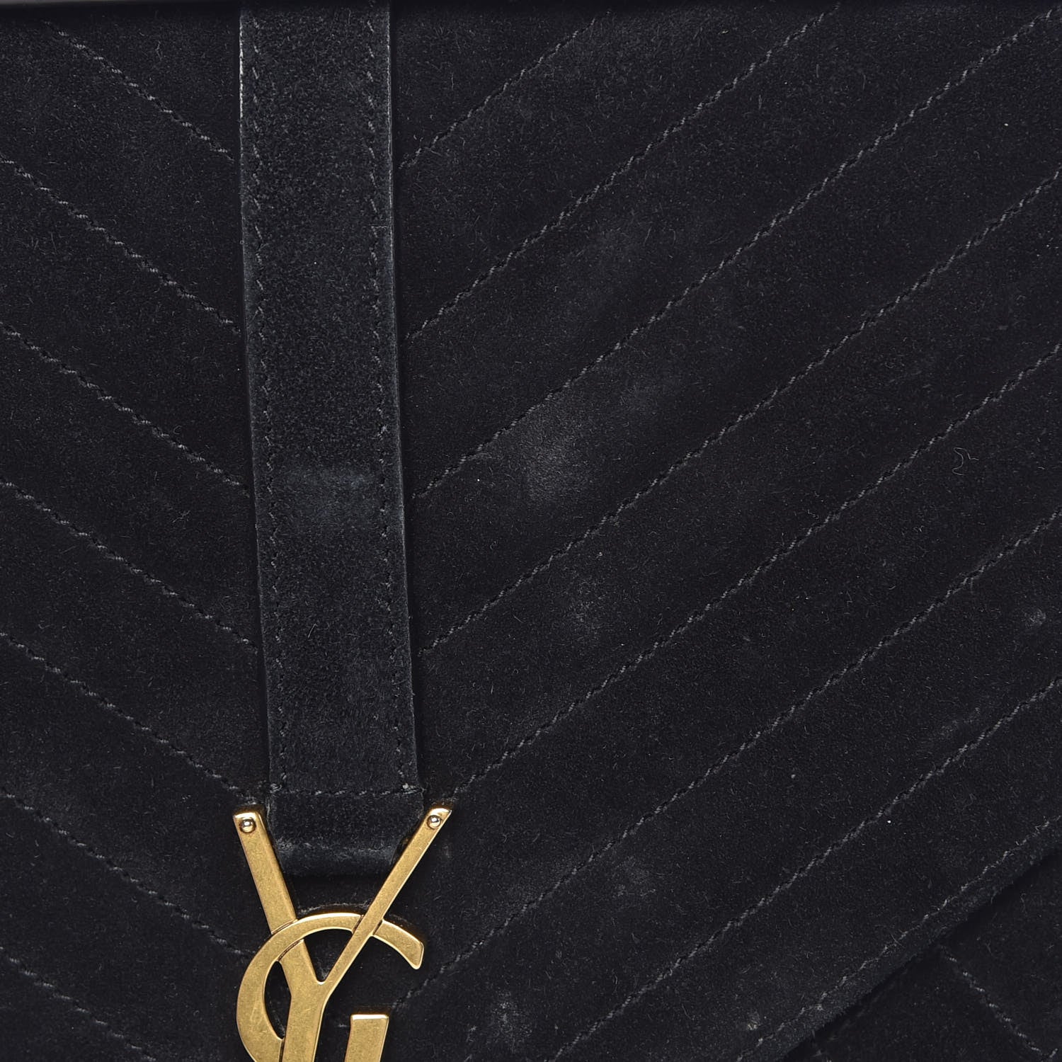 Saint Laurent Suede Mixed Matelasse Triquilt Large Monogram Envelope Satchel Black 9 of 19