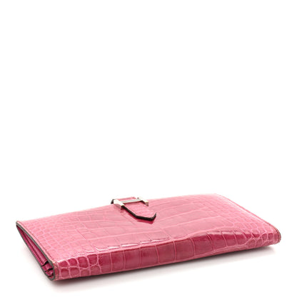 Hermes Shiny Alligator Bearn Wallet Rose Scheherazade 4 of 16