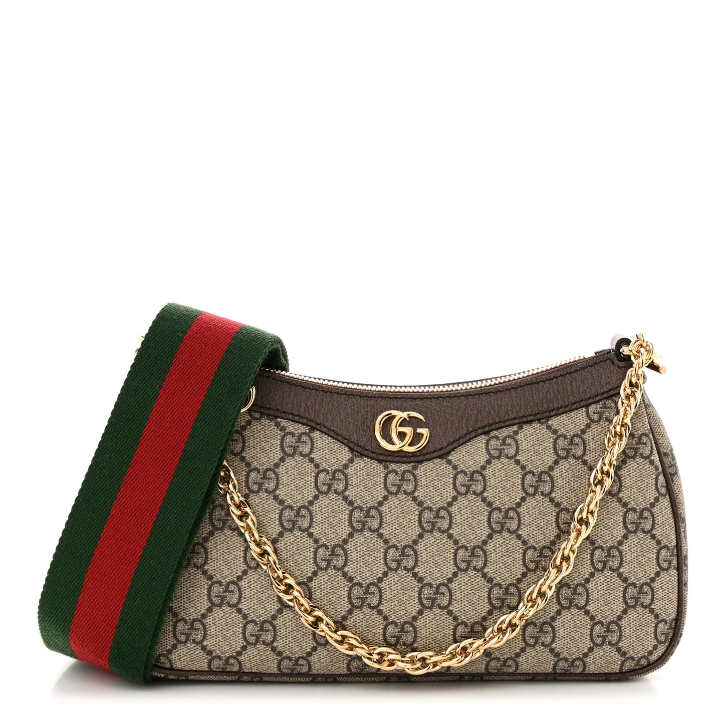 GG Supreme Monogram Textured Dollar Calfskin Web Small Ophidia GG Handbag Beige Ebony New Acero