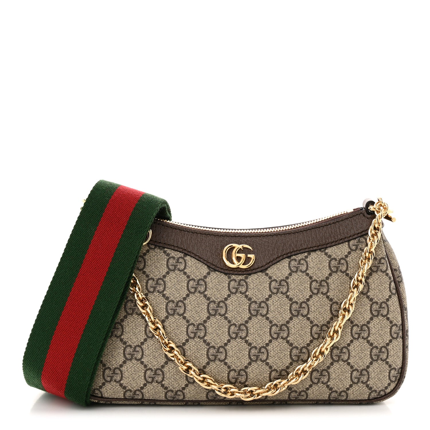 Gucci GG Supreme Monogram Textured Dollar Calfskin Web Small Ophidia GG Handbag Beige Ebony New Acero 1 of 10