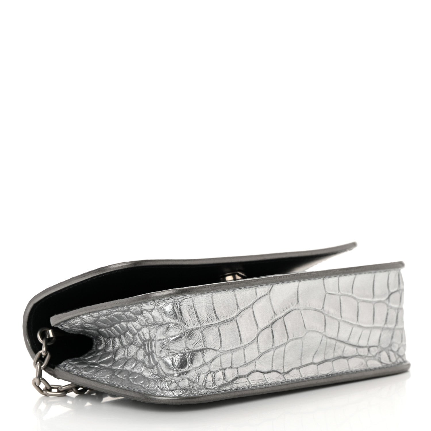 Balenciaga Metallic Extra Supple Calfskin Crocodile Embossed Gossip Wallet On Chain Silver 4 of 16