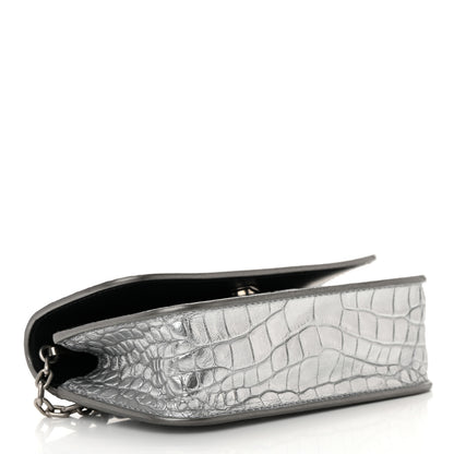 Balenciaga Metallic Extra Supple Calfskin Crocodile Embossed Gossip Wallet On Chain Silver 4 of 16