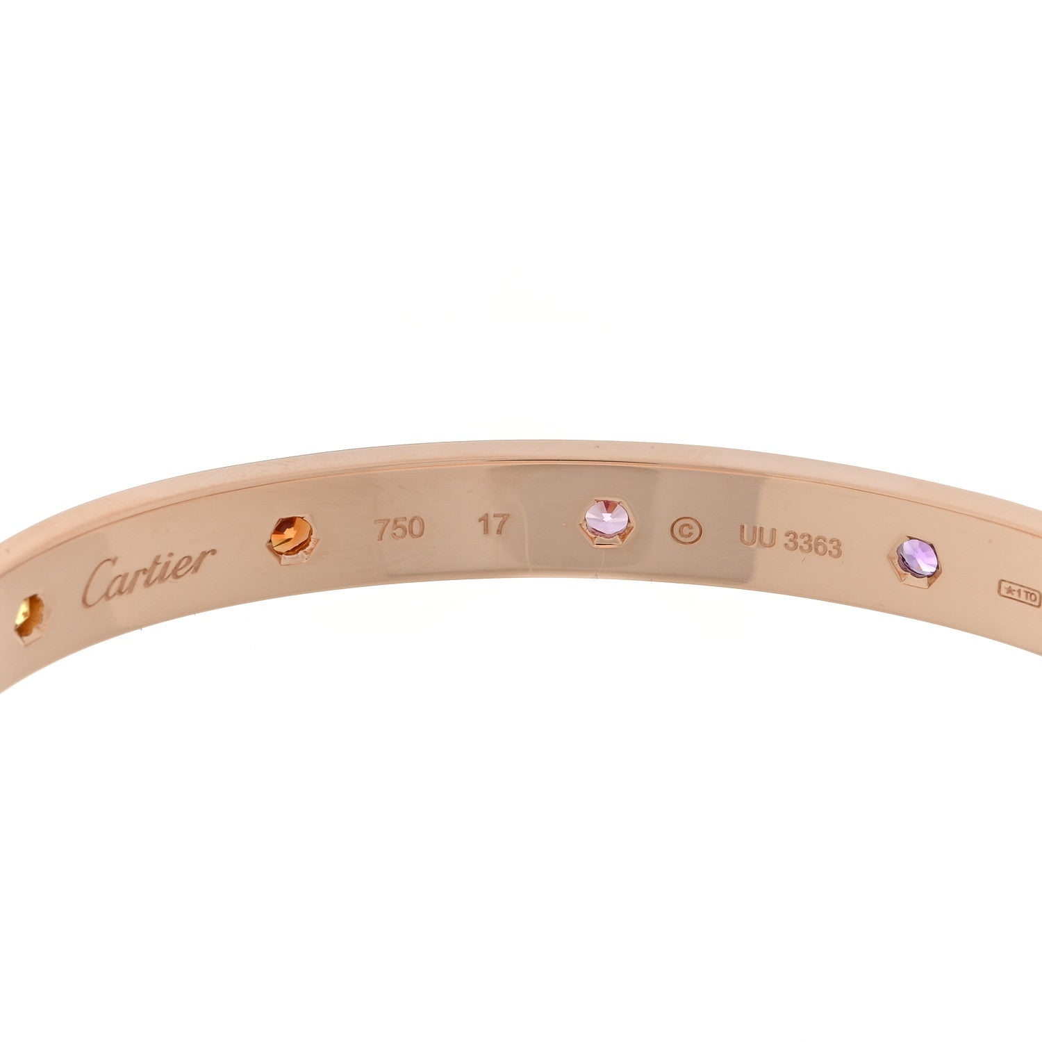 Cartier 18K Pink Gold Sapphire Garnet Amethyst LOVE Bracelet 17 3 of 5