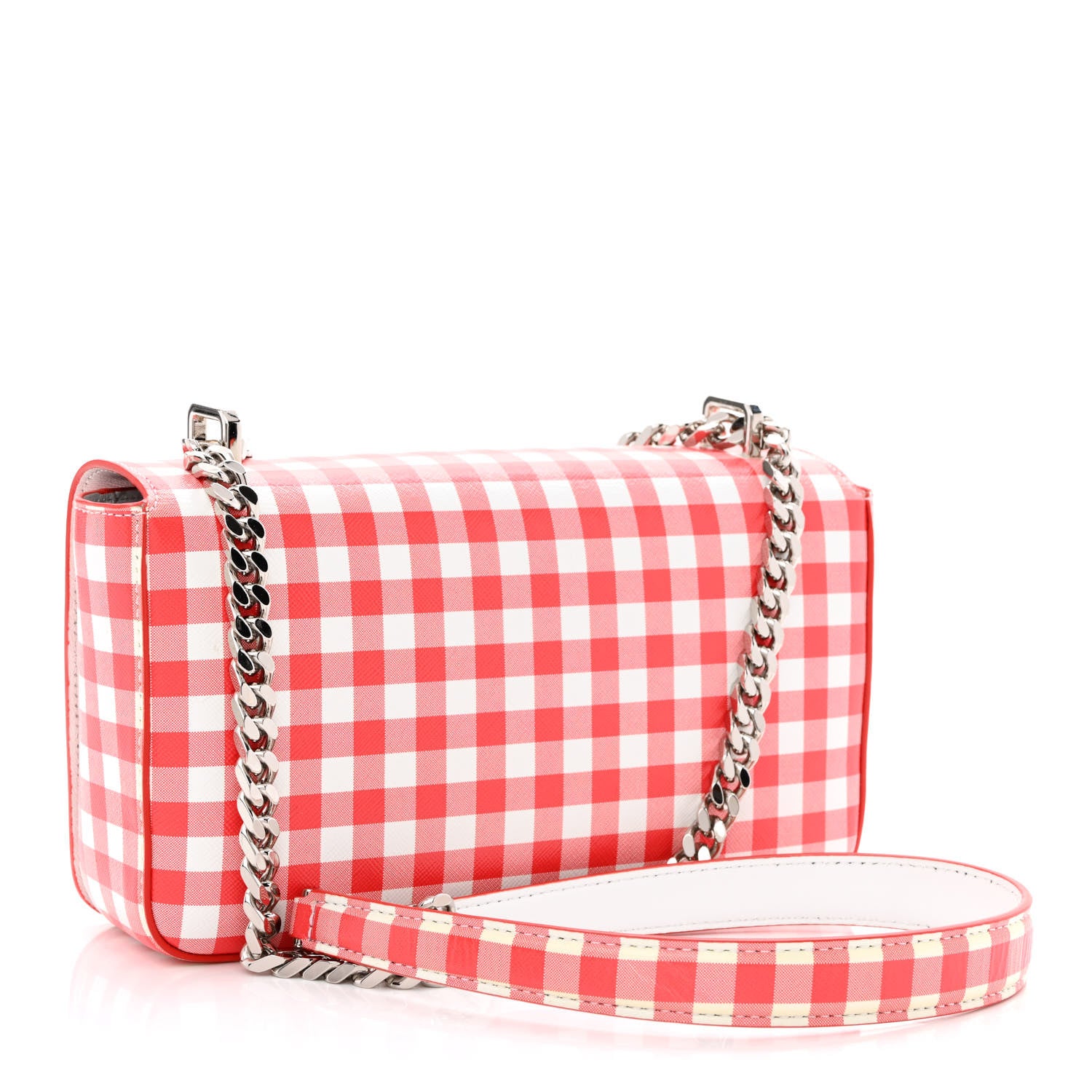 Burberry Calfskin Gingham Print Lola Bag Red White 3 of 10