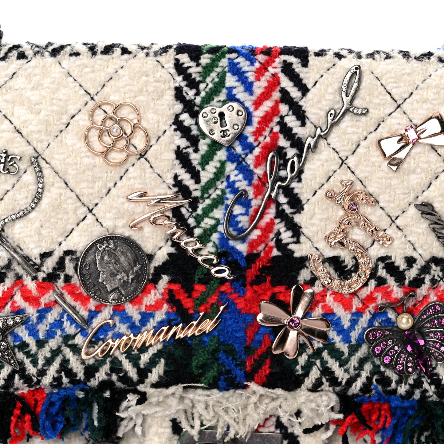 Tweed Quilted Embellished 2.55 Reissue 225 Flap White Multicolor