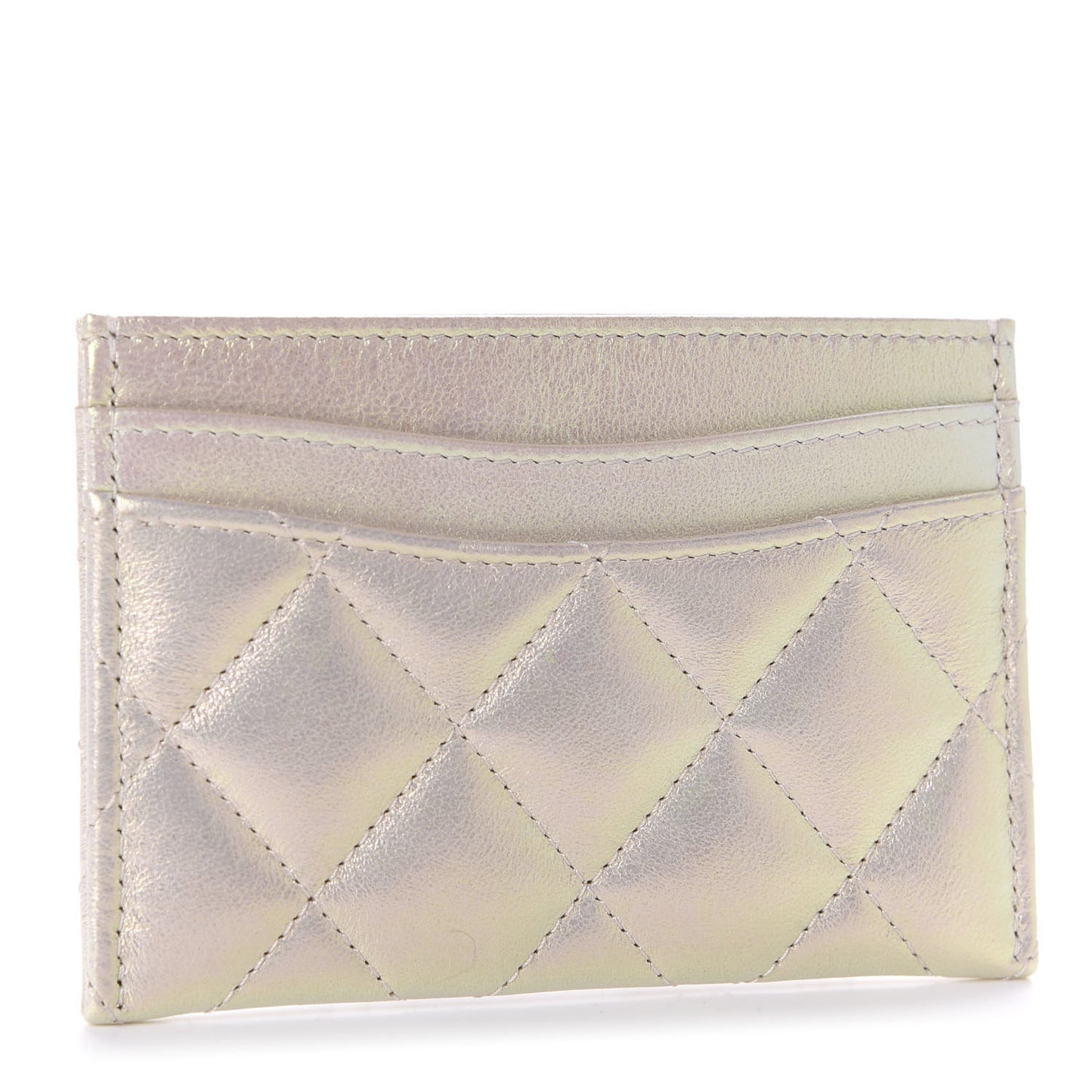 Iridescent Lambskin Quilted Card Holder Ivory